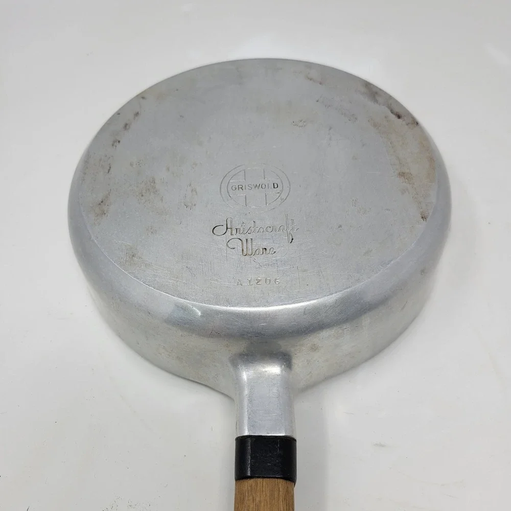 Griswold Aristocraft Ware A1206 Cast Aluminum‎ Skillet Wood Handle Vintage MCM